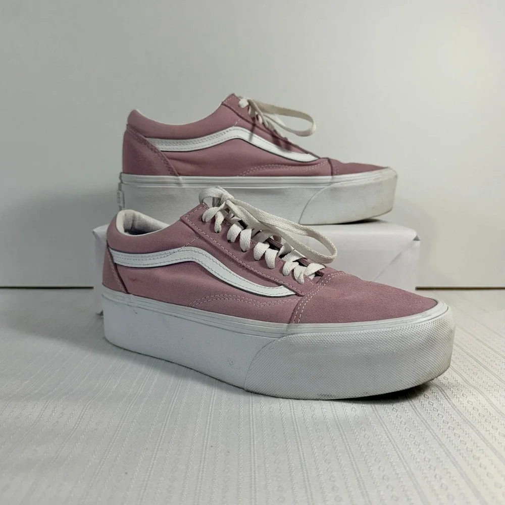 Vans Women Old Skool Stacked Pink Platform Sneakers 9.5 721356 Dusty Rose Skate